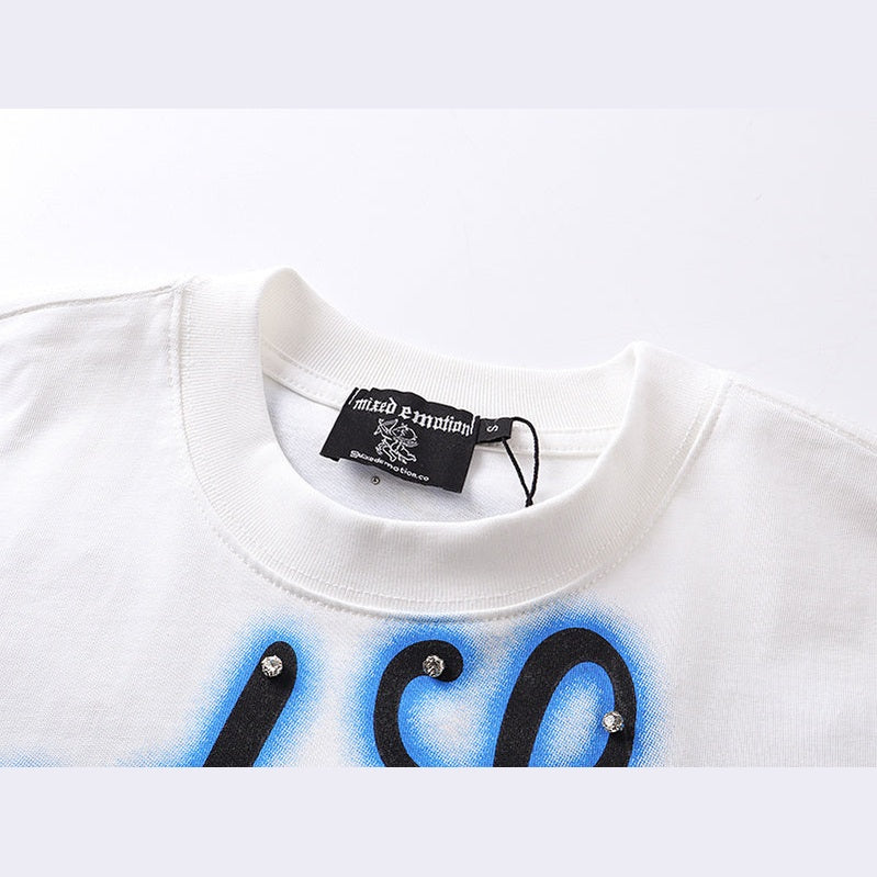 T-SHIRT MIXED EMOTIONS "ANGEL STATUE" - CROP TEE BLEU BLANC | La Pureté Fragile